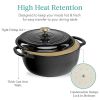 6 Quart Large Black Enamel Cast-Iron Dutch Oven Kitchen Cookware