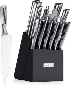 Kitchen Knife Set; LapEasy 15 Piece Knife Sets with Block Chef Knife Stainless Steel Hollow Handle Cutlery with Manual Sharpener