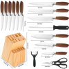 Knife Set, 15 Pcs Knife Sets for Kitchen with Block, High Carbon Stainless Steel Block Knife Set with 6 Serrated Steak Knives, Professional Chef Knife