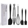 Silicone Cook Utensils;  5 Piece Kitchen Cooking Set;  Includes Large Spatula;  Small Spatula;  Grease Brush;  Food Clamp;  Whisk