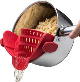 Kitchen Snap N Strain Pot Strainer and Pasta Strainer - Adjustable Silicone Clip On Strainer for Pots, Pans, and Bowls - Gray (Option: colorred)