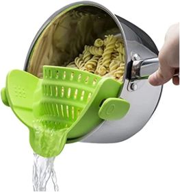 Kitchen Snap N Strain Pot Strainer and Pasta Strainer - Adjustable Silicone Clip On Strainer for Pots, Pans, and Bowls - Gray (Option: colorgreen)