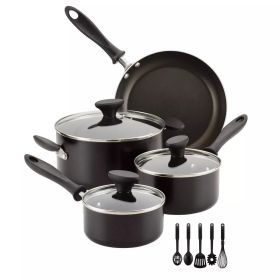 12pc Nonstick Aluminum Cookware Set with Prestige Tools (Option: colorBlack)