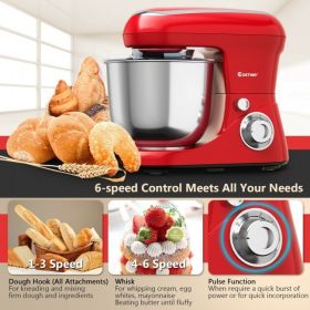 5.3 Qt Stand Kitchen Food Mixer 6 Speed with Dough Hook Beater (Option: colorred)